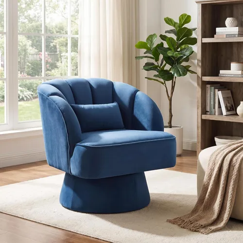 Miniatura 24 de GarveeHome Silla de acento moderna giratoria de barril, sillón tapizado de terciopelo de 360 grados con respaldo a rayas y acolchado suave, cómoda