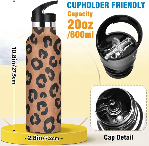 Miniatura 2 de Kids Water Bottle for School, Kids Water Bottle Stainless Steel for Travel or School 20 Oz, BPA-Free, Leopard Spots Brown