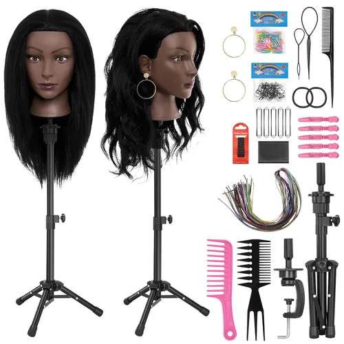 Miniatura 15 de Cabeza de maniquí 100% cabello humano, cabeza de maniquí de 18 pulgadas con cabello humano real, cabeza de muñeca cosmetología para peluquería
