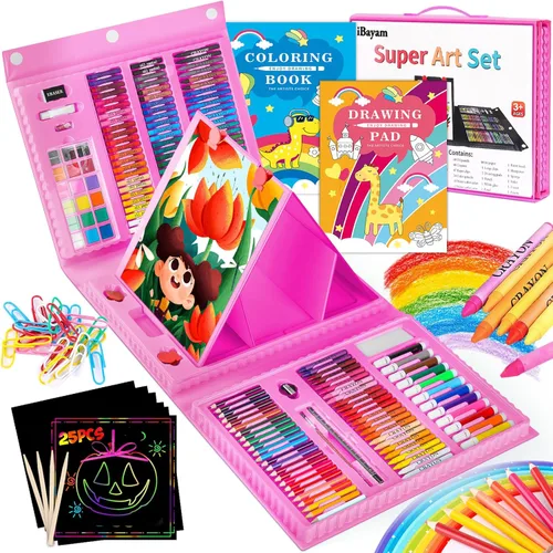 iBayam Paquete de 251 suministros de arte, kits de arte de dibujo para niños, adolescentes y adultos, estuche de arte de viaje con caballete triple