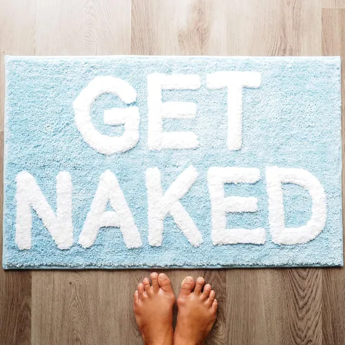 Evovee Alfombra de baño con texto en inglés «Get Nake», de 31.5 x 20 pulgadas, divertida y bonita, alfombra de baño con texto en inglés «Get Nake»,