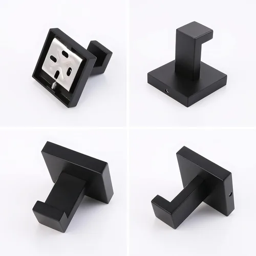 Miniatura 8 de Paquete de 2 ganchos para toallas de baño color negro mate, acero inoxidable, cuadrado, para toalla, abrigo, montaje en pared, inodoro, cocina