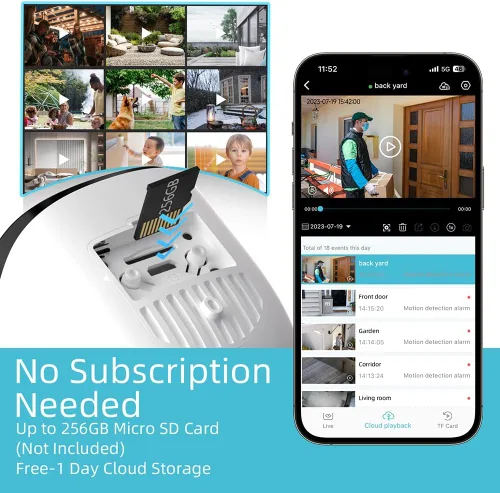 Miniatura 8 de Rraycom Cámaras de seguridad WiFi 5G/2.4G inalámbricas para exteriores, cámara AI de detección de movimiento con alarma de sirena alimentada por