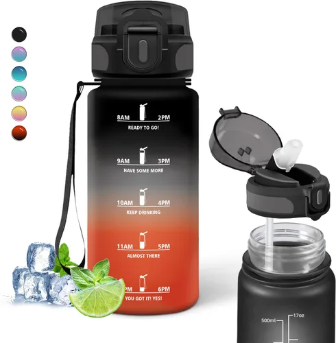 Miniatura 43 de Botella de agua – 16.9 fl oz – Botella de agua para niños, botella de sorbete a prueba de fugas, botella deportiva con marcador de tiempo, botella