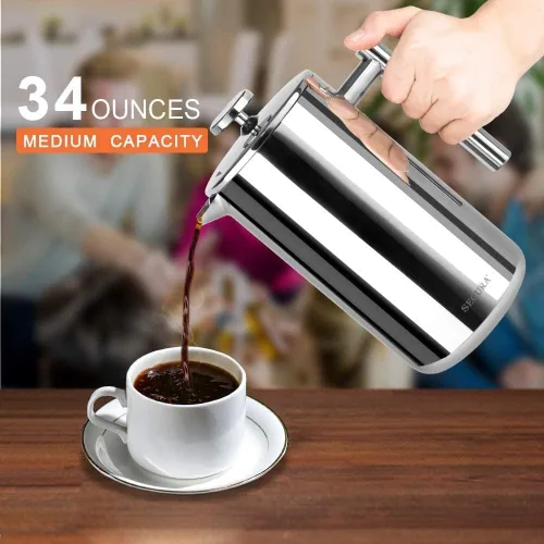 Miniatura 2 de Secura Cafetera de prensa francesa, prensa de café aislada de acero inoxidable de grado 304 con 2 pantallas adicionales, 34 onzas (1 litro)