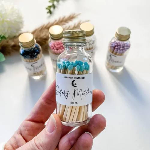 Miniatura 6 de Moonlight Makers Fancy Matches, 50 fósforos en tarro de vidrio con golpeador, accesorios de velas para decoración del hogar, fósforos de seguridad