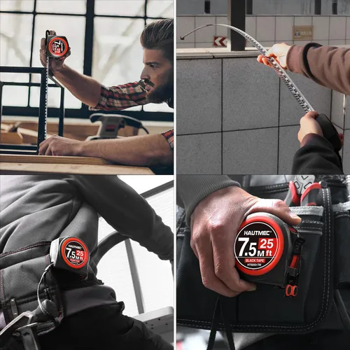 Miniatura 4 de HAUTMEC Cinta métrica de 25 pies con gancho magnético y doble bloqueo, cinta métrica de hoja de acero de alto carbono con escalas métricas
