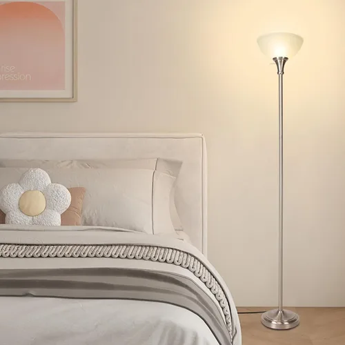 Miniatura 7 de HonoDing Lámpara de pie con pantalla de vidrio esmerilado en blanco mate - para decoración de habitación - Decoración para dormitorio - Lámpara