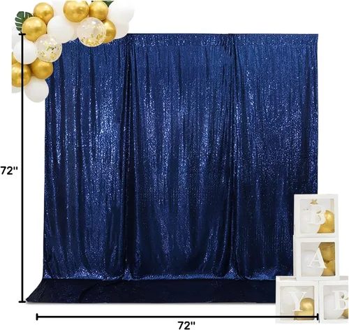 Miniatura 10 de SquarePie Telón de fondo de lentejuelas menos transparente, cortina brillante para fiesta de boda, 6 pies x 6 pies, color azul marino