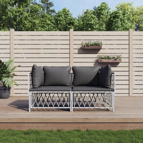 Miniatura 10 de 4-Piece Patio Lounge Set with Cushions White Steel Outdoor Furniture Set for Balcony Porch Garden Small Space Modern Conversation Seating White/2x
