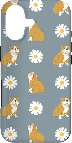 Miniatura 32 de Funda para iPhone 11 Pro English Bulldog and Daisy Flower Pattern Dusty Blue