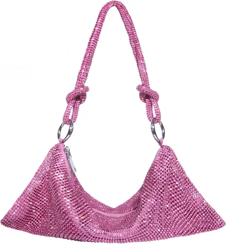 Bolso de mano plateado brillante con diamantes de imitación, bolso de mano plateado para mujer