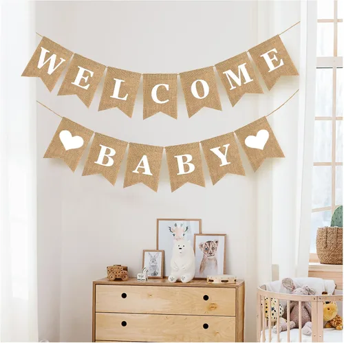 Miniatura 5 de Cartel de bienvenida para bebé, cartel de bienvenida de arpillera para bebé, decoraciones de baby shower, letreros de anuncio de bebé para niño