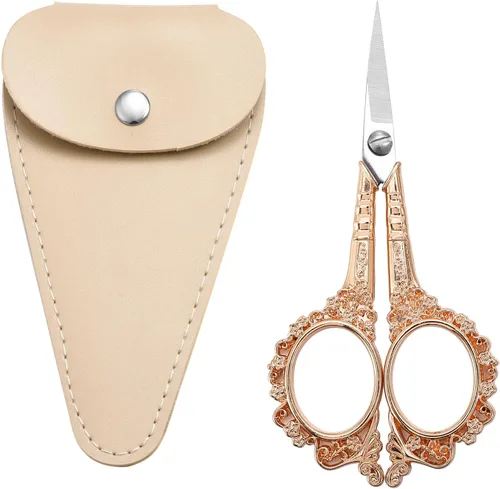Tijeras de costura, tijeras de bordado, tijeras de ganchillo de oro rosa de 4.5 pulgadas con funda para manualidades, punto de cruz, costura, obras