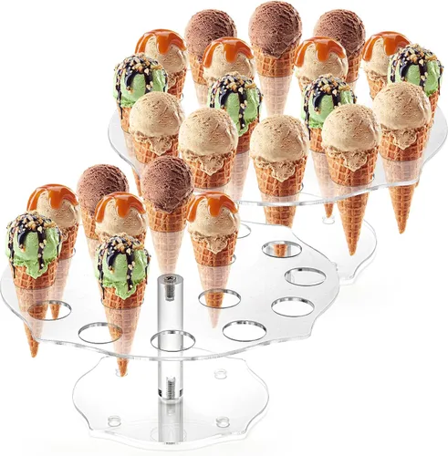 yarlung Paquete de 2 soportes para cono de helado, soporte de exhibición de cono de gofre acrílico de 16 agujeros, estante transparente para sushi