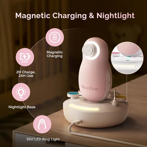 Miniatura 2 de MelodySusie PC20F - Kit de lima de uñas eléctrica para bebé, recargable y seguro, con luz nocturna, funcionamiento silencioso para recién nacidos