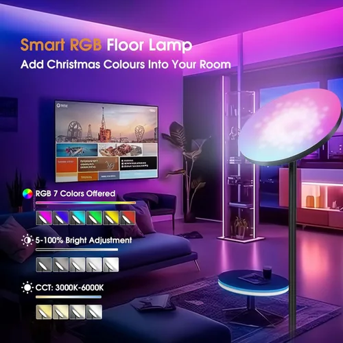 Miniatura 3 de hanaking Lámpara de pie brillante de 30W/2600LM con control remoto, lámpara de pie Torchiere que cambia de color RGB, ajuste continuo de Bombilla