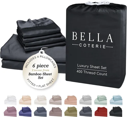 Miniatura 19 de Bella Coterie - Juego de sábanas de lujo de viscosa de bambú para cama tamaño split king 2 sábanas ajustadas para camas Sleep Number y camas 06