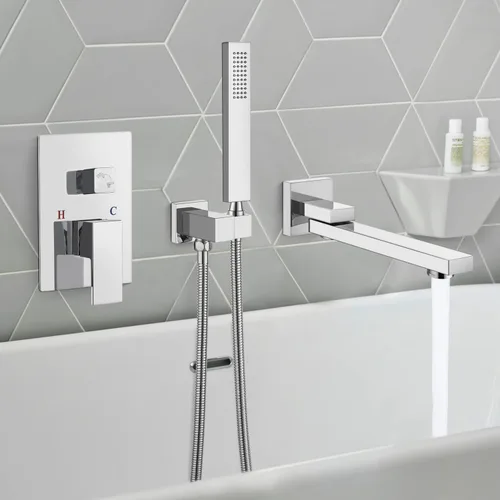Miniatura 11 de gotonovo Grifo de bañera montado en la pared con rociador de mano, juego de grifo de ducha de bañera, mezclador de sistema de ducha de baño de una
