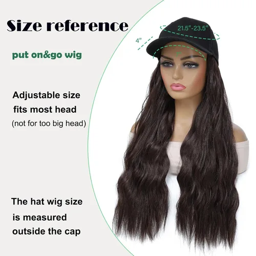 Miniatura 5 de Gorra de béisbol con peluca y extensiones de cabello, con piezas de cabello sintético marrón resistente al calor unidas, para mujeres y niñas