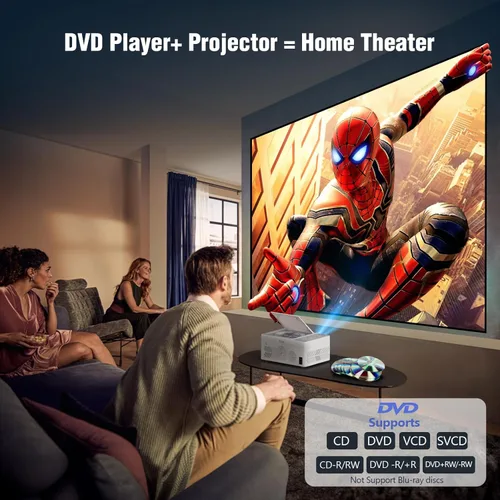 Miniatura 2 de TMY Proyector Bluetooth con reproductor de DVD integrado, mini proyector de 1080P, proyector de DVD portátil para películas al aire libre