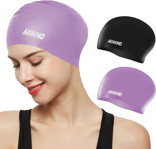 Miniatura 14 de Aegend - Gorros de natación para cabello largo, gorras de natación de silicona duraderas para mujeres, hombres, adultos, jóvenes, fáciles de poner