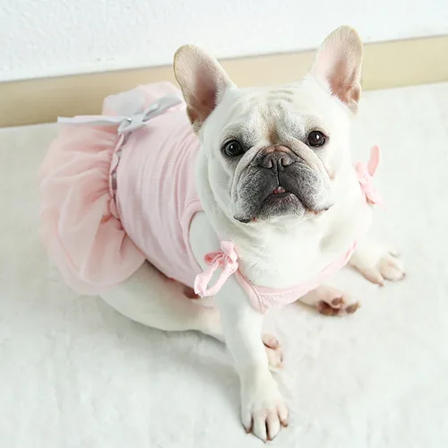 Miniatura 6 de Moorfowl Vestido tutú rosa de princesa Bulldog francés, chaleco de verano, falda de gasa para perrito, pug y corgi, vestido de tul con lazo, trajes