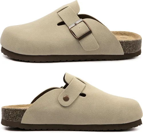 Miniatura 4 de Zuecos de ante con plantilla de corcho, sandalias de patata, mules de confort con soporte de arco, chanclas cómodas de slip on