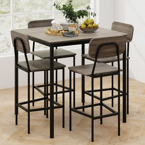 KOTEK Juego de mesa de comedor de 5 piezas, mesa de cocina industrial y sillas para 4, juego de comedor que ahorra espacio con taburetes de bar para