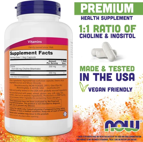 Miniatura 2 de Now Choline & Inositol, 180 Cápsulas Vegetarianas