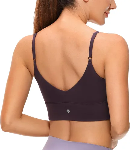 CRZ YOGA Adjustable Longline Sports Bra for Women - V Back Wireless Workout Padded Yoga Camisole Cropped Tank Tops