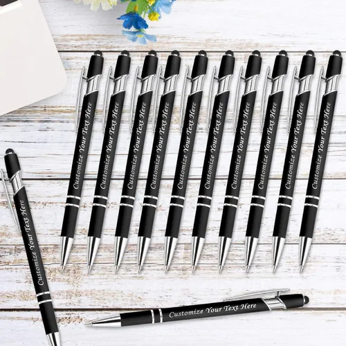 Miniatura 4 de Bolígrafos personalizados con punta de lápiz capacitivo, 12 bolígrafos de grabado personalizado, bolígrafo de tacto suave, nombre impreso, tinta