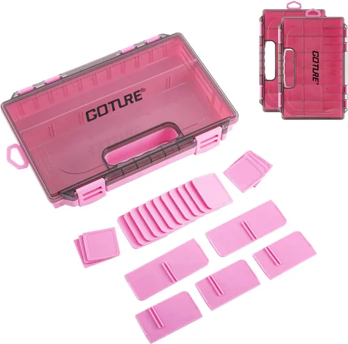 Miniatura 12 de Goture Organizador de caja de aparejos de pesca, caja organizadora de pesca transparente con regla de medición, divisores ajustables, pestillos C