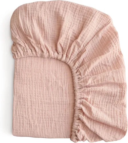 mushie Sábana bajera ajustable de muselina extra suave | 192 hilos | 28 x 52 pulgadas (rubor)