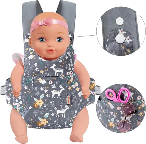 Miniatura 4 de GAGAKU Portabebés de juguete para muñecas Accesorio de muñeca Portador de animales de peluche para niños con correas ajustables - Gris - Ciervo