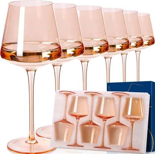 Miniatura 12 de Juego de 6 copas de vino marrón de 18 onzas, color ámbar oscuro, juego de regalo para fiestas, vasos de vidrio soplado a mano marrón para vino tinto