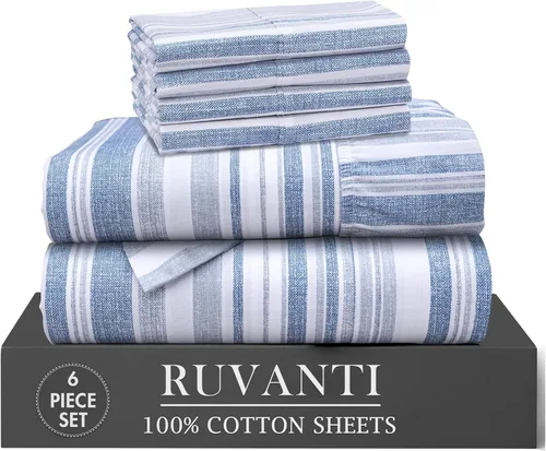 Miniatura 48 de RUVANTI 6 Piezas Sábanas de Algodón - 100% Algodón Natural Suave, Ligeras y Transpirables Sábanas de Percal Crujiente, Sábanas de Cama Tamaño Full