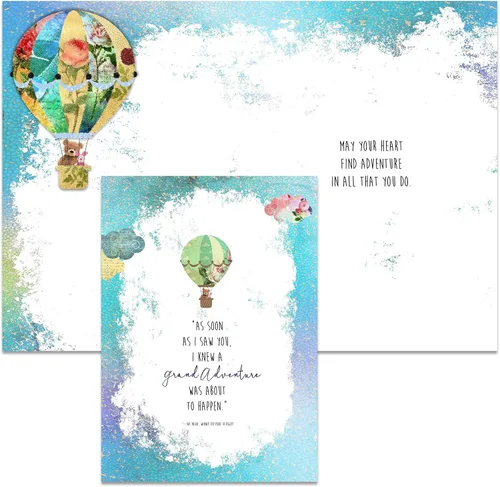 Miniatura 6 de Smiling Wisdom - Tarjeta de felicitación con texto en inglés "I Knew a Grand Adventure Was About to Happen" y globo aerostático con juego de regalo
