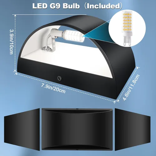 Miniatura 2 de Juego de 2 apliques de pared LED modernos negros con cable para interiores, luces de montaje en pared arriba y abajo, para sala de estar