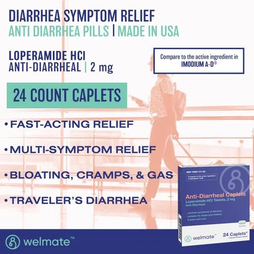 Miniatura 3 de WELMATE - Cápsulas Antidiarreicas (24 Cápsulas) - Clorhidrato de Loperamida 2 mg - Alivio de los Síntomas de la Diarrea - Alivio del Malestar