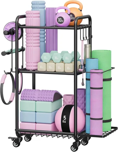 Estante multifuncional de almacenamiento para gimnasio en casa, estante de almacenamiento de esterilla de yoga, estante de pesas para mancuernas y