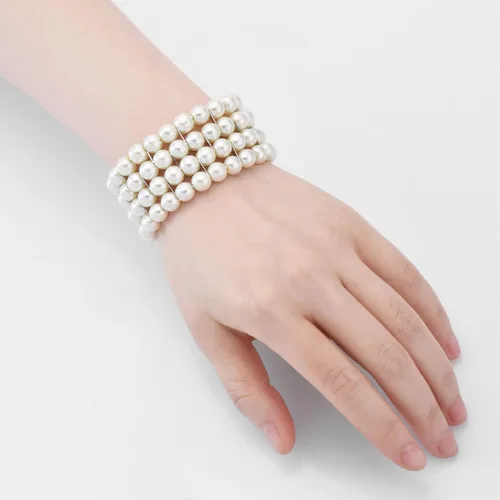 Miniatura 2 de Long tiantian Juego de pulseras de perlas para mujer, pulsera de diamantes de imitación de cristal multicapa, brazaletes con cuentas elásticas