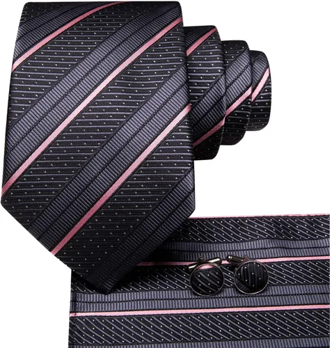 Miniatura 195 de Hi-Tie Corbatas de seda para hombre, diseño de cachemira a rayas, con bolsillo, gemelos cuadrados, conjunto formal de negocios