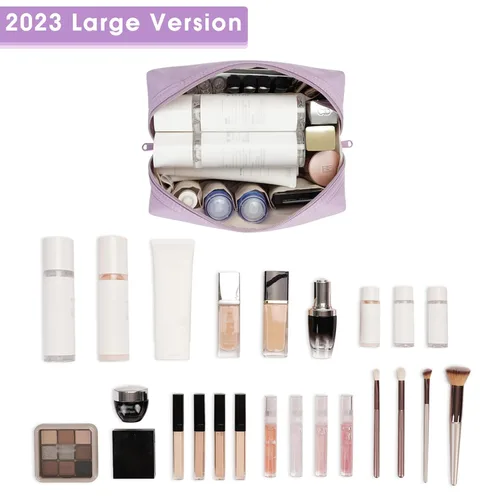 Miniatura 2 de Narwey Bonita bolsa de maquillaje de viaje, bolsa organizadora de cosméticos, bolsa de aseo con compartimentos para mujeres y niñas (grande, morado)