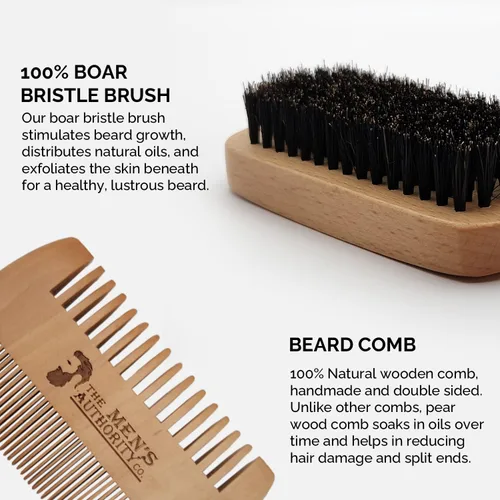 Miniatura 5 de M. A. C.® Kit de barba para hombres, kit de aseo de barba que incluye cepillo de jabalí, peine de tijera para barba y navaja de afeitar y cuchillas