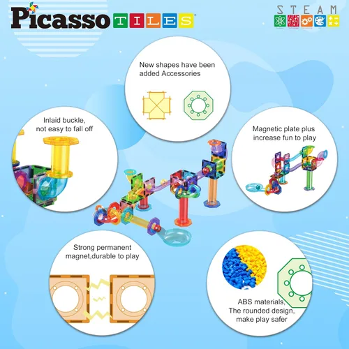 Miniatura 5 de PicassoTiles Carrera de Canicas Juego de 60 piezas, pista de carreras, bloques de construcción magnéticos, juguete educativo, kit de construcción