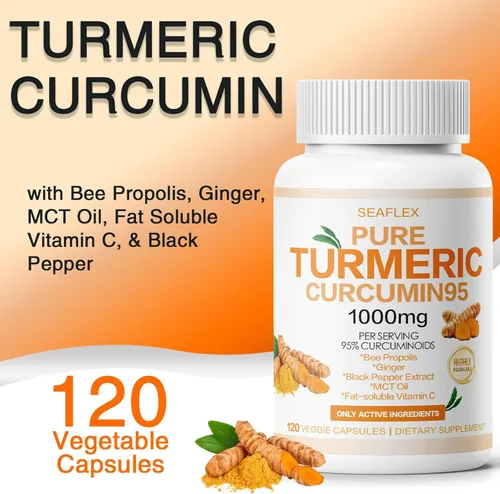 Miniatura 5 de Curcumina de cúrcuma 95 1000 mg, 95% complejo de curcuminoides con propóleo de abeja y bioperina, 120 cápsulas, suplemento de apoyo