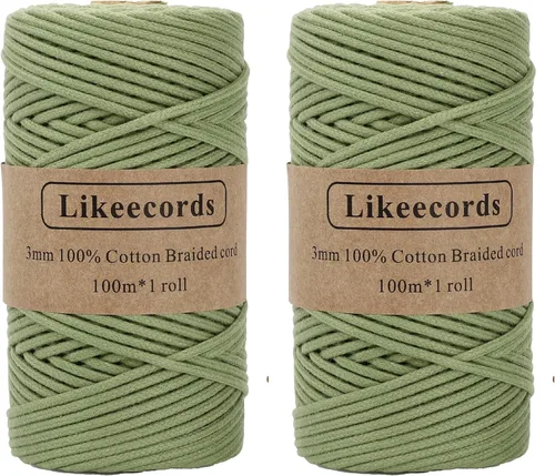 Miniatura 28 de Cordón de Algodón Trenzado 3mm x 109 yardas - Cuerda de Macramé Colorida para Manualidades, Ganchos, Colgantes de Pared - 100% Algodón Natural