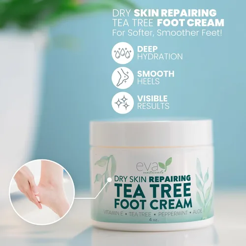 Miniatura 2 de Eva Naturals Crema de pies de árbol de té – Loción hidratante para pies y bálsamo para talones y pies secos y agrietados con menta, mentol, menta