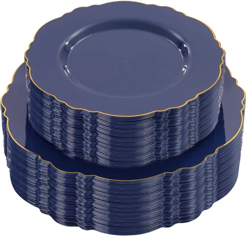 Miniatura 18 de WDF 100 platos de plástico plateado, diseño barroco de alta gama, platos blancos y plateados resistentes para fiestas de Navidad y bodas de lujo